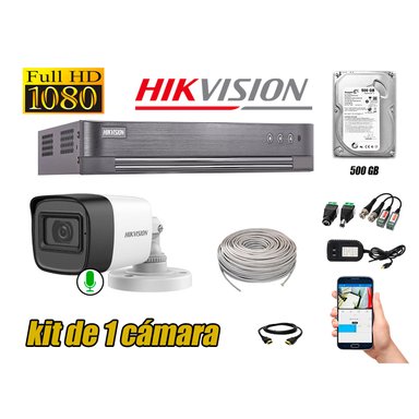 KIT 1 CÁMARA VIGILANCIA HIKVISION TUBO 1080P AUDIO INCORPORADO 500 GB