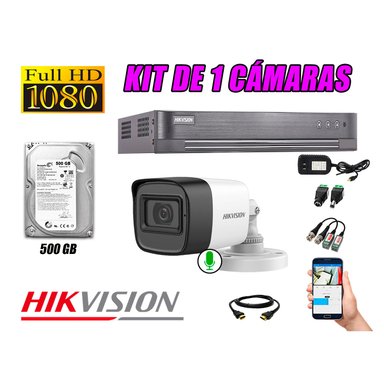 KIT 1 CÁMARA VIGILANCIA HIKVISION TUBO 1080 AUDIO INCORPORADO 500 GB