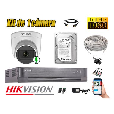KIT 1 CÁMARA VIGILANCIA HIKVISION DOMO 1080P AUDIO INCORPORADO 500 GB
