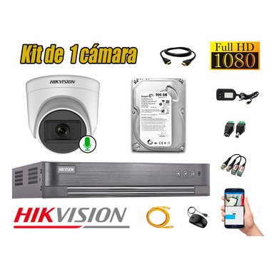 KIT 1 CÁMARA VIGILANCIA HIKVISION DOMO 1080P AUDIO INCORPORADO 500 GB