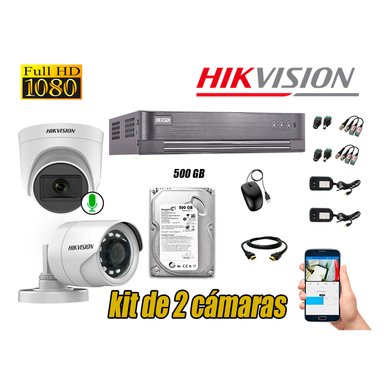 KIT 2 CÁMARA VIGILANCIA HIKVISION FULL HD 500 GB | 1 CAMARA MICROFONO