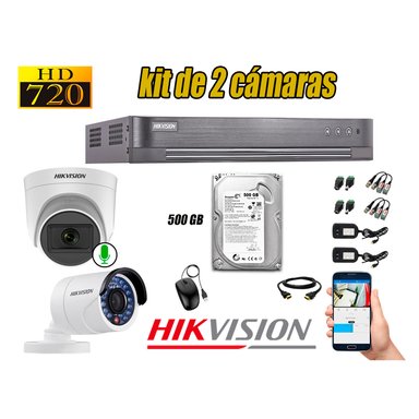 KIT 2 CÁMARA VIGILANCIA HIKVISION HD 720P 500 GB | 1 CAMARA MICROFONO