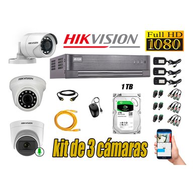 KIT 3 CÁMARA VIGILANCIA HIKVISION FULL HD 1 TB | 1 CAMARA MICROFONO