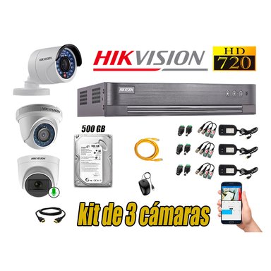 KIT 3 CÁMARA VIGILANCIA HIKVISION HD 720P 500 GB | 1 CAMARA MICROFONO