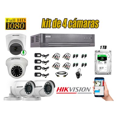 KIT 4 CÁMARA VIGILANCIA HIKVISION FULL HD 1 TB | 1 CAMARA MICROFONO