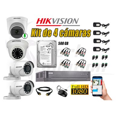KIT 4 CÁMARA VIGILANCIA HIKVISION FULL HD 500 GB | 1 CAMARA MICROFONO