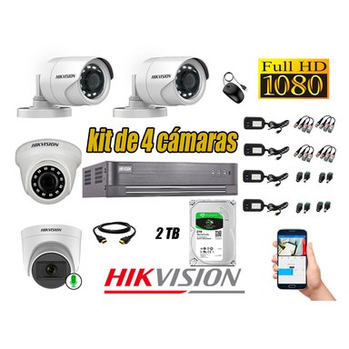 KIT 4 CÁMARA VIGILANCIA HIKVISION FULL HD 2 TB | 1 CAMARA MICROFONO