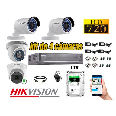 KIT 4 CÁMARA VIGILANCIA HIKVISION HD 720P 1 TB | 1 CAMARA MICROFONO