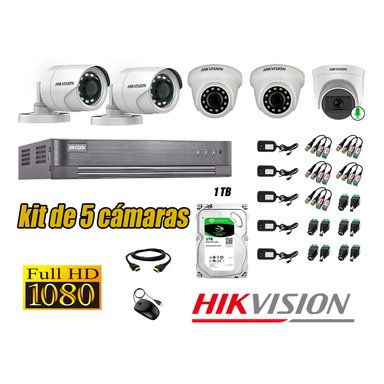 KIT 5 CÁMARA VIGILANCIA HIKVISION FULL HD 1 TB | 1 CAMARA MICROFONO