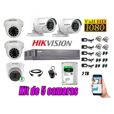 KIT 5 CÁMARA VIGILANCIA HIKVISION FULL HD 2 TB | 1 CAMARA MICROFONO