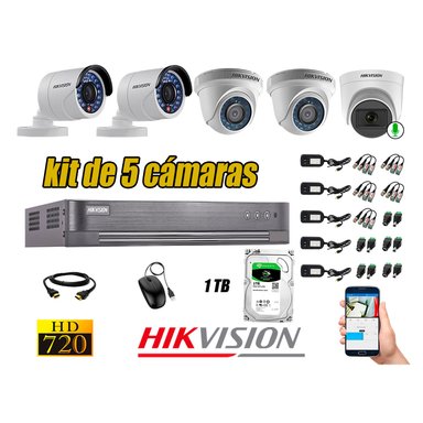 KIT 5 CÁMARA VIGILANCIA HIKVISION HD 720P 1 TB | 1 CAMARA MICROFONO