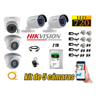 KIT 5 CÁMARA VIGILANCIA HIKVISION HD 720P 2 TB | 1 CAMARA MICROFONO