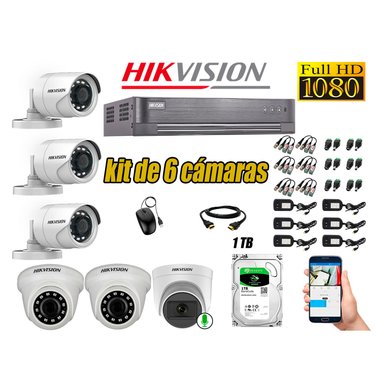 KIT 6 CÁMARA VIGILANCIA HIKVISION FULL HD 1 TB | 1 CAMARA MICROFONO