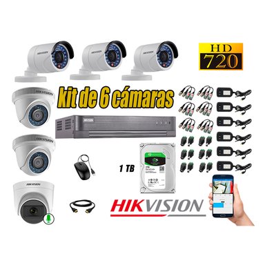 KIT 6 CÁMARA VIGILANCIA HIKVISION HD 720P 1 TB | 1 CAMARA MICROFONO