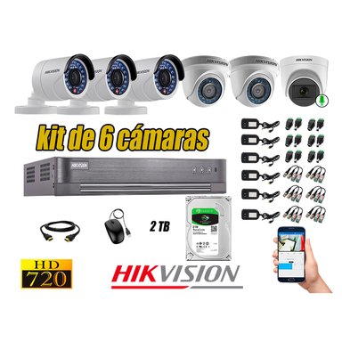 KIT 6 CÁMARA VIGILANCIA HIKVISION HD 720P 2 TB | 1 CAMARA MICROFONO