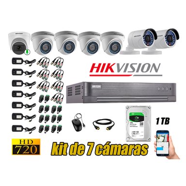 KIT 7 CÁMARA VIGILANCIA HIKVISION HD 720P 1 TB | 1 CAMARA MICROFONO