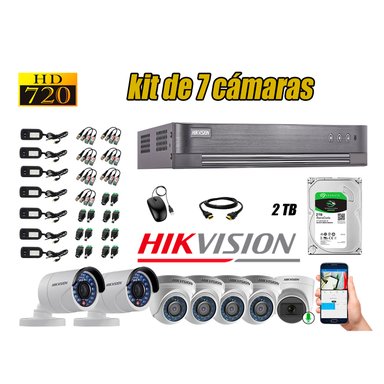 KIT 7 CÁMARA VIGILANCIA HIKVISION HD 720P 2 TB | 1 CAMARA MICROFONO