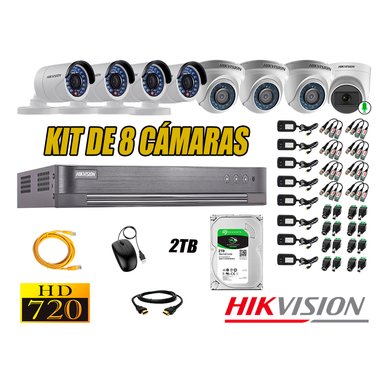 KIT 8 CÁMARA VIGILANCIA HIKVISION HD 720P 2 TB | 1 CAMARA MICROFONO