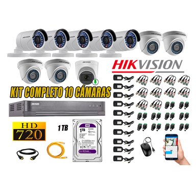 KIT 10 CÁMARA VIGILANCIA HIKVISION HD 720P 1 TB | 1 CAMARA MICROFONO