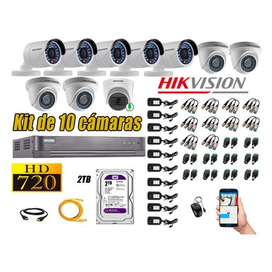 KIT 10 CÁMARA VIGILANCIA HIKVISION HD 720P 2 TB | 1 CAMARA MICROFONO