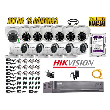 KIT 12 CÁMARA VIGILANCIA HIKVISION FULL HD 1 TB | 1 CAMARA MICROFONO