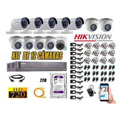 KIT 12 CÁMARA VIGILANCIA HIKVISION HD 720P 2 TB | 1 CAMARA MICROFONO
