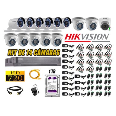KIT 14 CÁMARA VIGILANCIA HIKVISION HD 720P 1 TB | 1 CAMARA MICROFONO