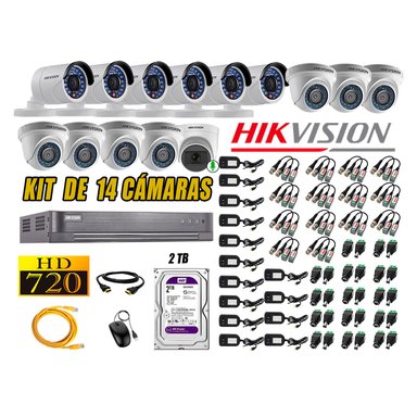 KIT 14 CÁMARA VIGILANCIA HIKVISION HD 720P 2 TB | 1 CAMARA MICROFONO