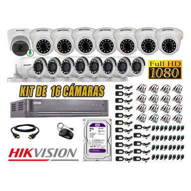 KIT 16 CÁMARA VIGILANCIA HIKVISION FULL HD 2 TB | 1 CAMARA MICROFONO