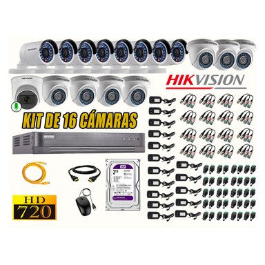 KIT 16 CÁMARA VIGILANCIA HIKVISION HD 720P 2 TB | 1 CAMARA MICROFONO