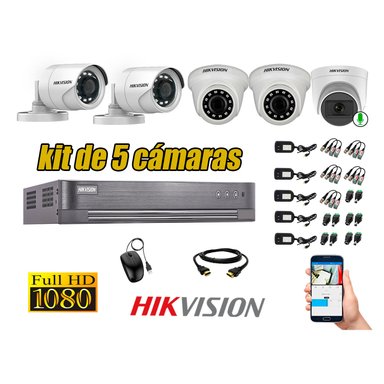 CÁMARAS SEGURIDAD HIKVISION KIT 5 FULL HD OFERTA | 1 CAMARA MICROFONO