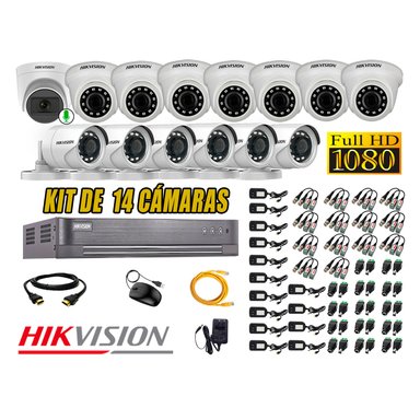 CÁMARAS SEGURIDAD HIKVISION KIT 14 FULL HD | 1 CAMARA CON MICROFONO