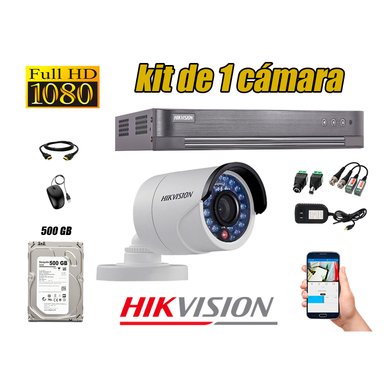 KIT 1 CÁMARA SEGURIDAD HIKVISION FULL HD 1080P + DISCO DURO 500 GB
