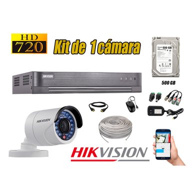 KIT 1 CÁMARA SEGURIDAD HIKVISION 720P + DISCO DURO COMPLETO 500 GB