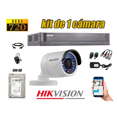 KIT 1 CÁMARA SEGURIDAD HIKVISION 720P + DISCO DURO 500 GB