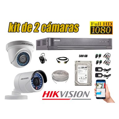 KIT 2 CÁMARA SEGURIDAD HIKVISION FULL HD 1080P + DISCO DURO COMPLETO 500 GB