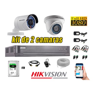 KIT 2 CÁMARA SEGURIDAD HIKVISION FULL HD 1080P + DISCO DURO COMPLETO 1 TB