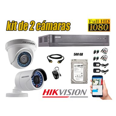KIT 2 CÁMARA SEGURIDAD HIKVISION FULL HD 1080P + DISCO DURO 500 GB