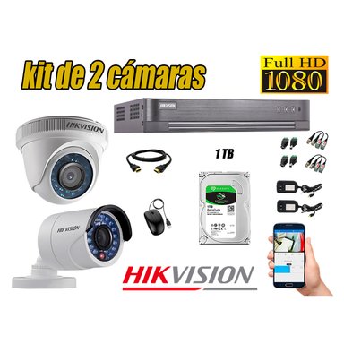 KIT 2 CÁMARA SEGURIDAD HIKVISION FULL HD 1080P + DISCO DURO 1 TB