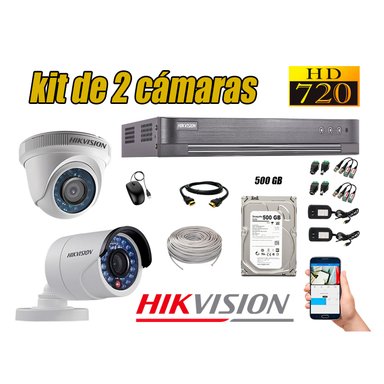 KIT 2 CÁMARA SEGURIDAD HIKVISION 720P + DISCO DURO COMPLETO 500 GB
