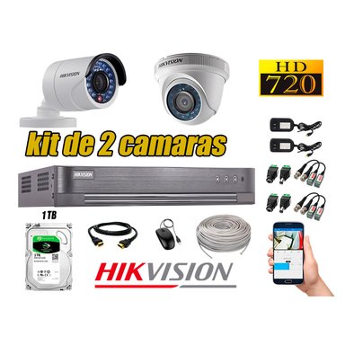 KIT 2 CÁMARA SEGURIDAD HIKVISION 720P + DISCO DURO COMPLETO 1 TB