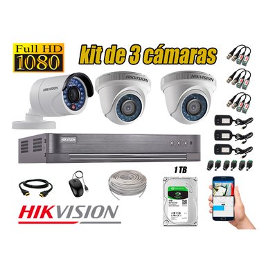 KIT 3 CÁMARA SEGURIDAD HIKVISION FULL HD 1080P + DISCO DURO COMPLETO 1 TB