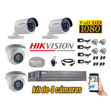 KIT 4 CÁMARA SEGURIDAD HIKVISION FULL HD 1080P + CABLE HDMI