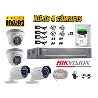 KIT 4 CÁMARA SEGURIDAD HIKVISION FULL HD 1080P + DISCO DURO COMPLETO 1 TB