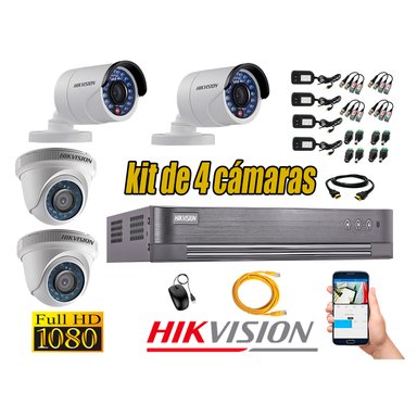 KIT 4 CÁMARA SEGURIDAD HIKVISION FULL HD 1080P + CABLE HDMI