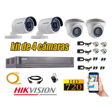 KIT 4 CÁMARA SEGURIDAD HIKVISION HD 720P + CABLE HDMI