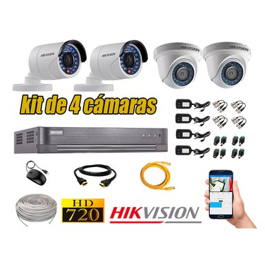 KIT 4 CÁMARA SEGURIDAD HIKVISION HD 720P + CABLE HDMI VIGILANCIA