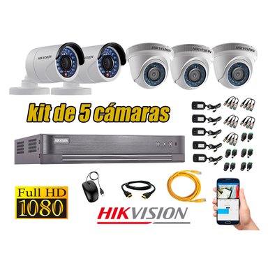KIT 5 CÁMARA SEGURIDAD HIKVISION FULL HD 1080P + CABLE HDMI
