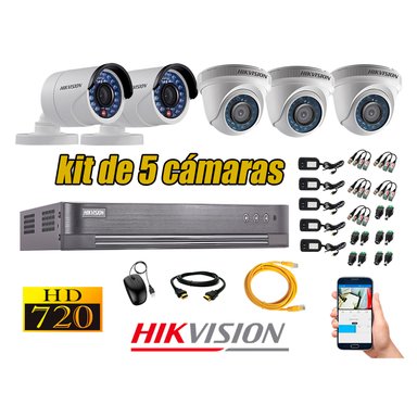 KIT 5 CÁMARA SEGURIDAD HIKVISION HD 720P + CABLE HDMI