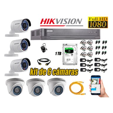 KIT 6 CÁMARA SEGURIDAD HIKVISION FULL HD 1080P + DISCO DURO 1 TB